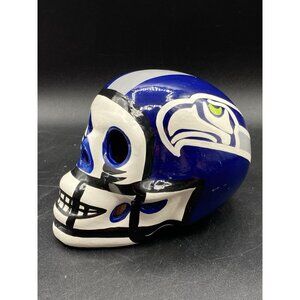Ceramic Skull Dia de los Muertos Football Helmet Seattle Seahawks Style